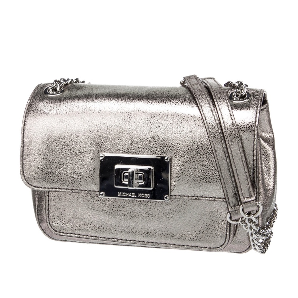 Metallic Gun Metal Silver Michael Kors Chain Strap crossbody shoulder bag